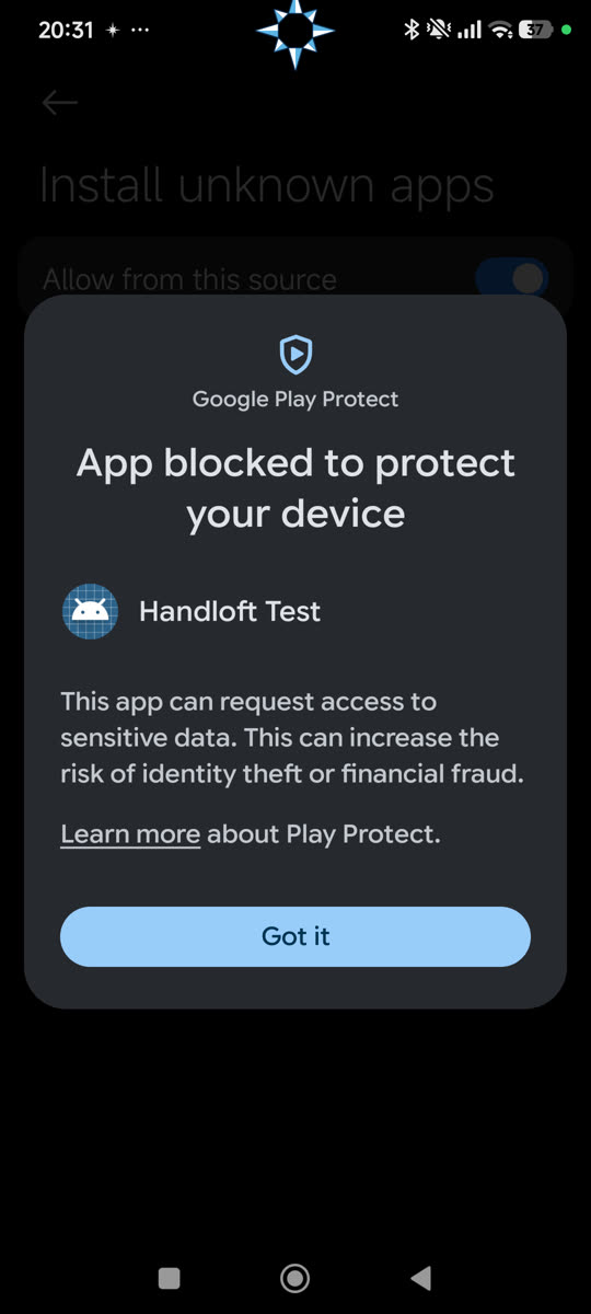 Play Protect block, the Play Store menu, and the Scan apps switch